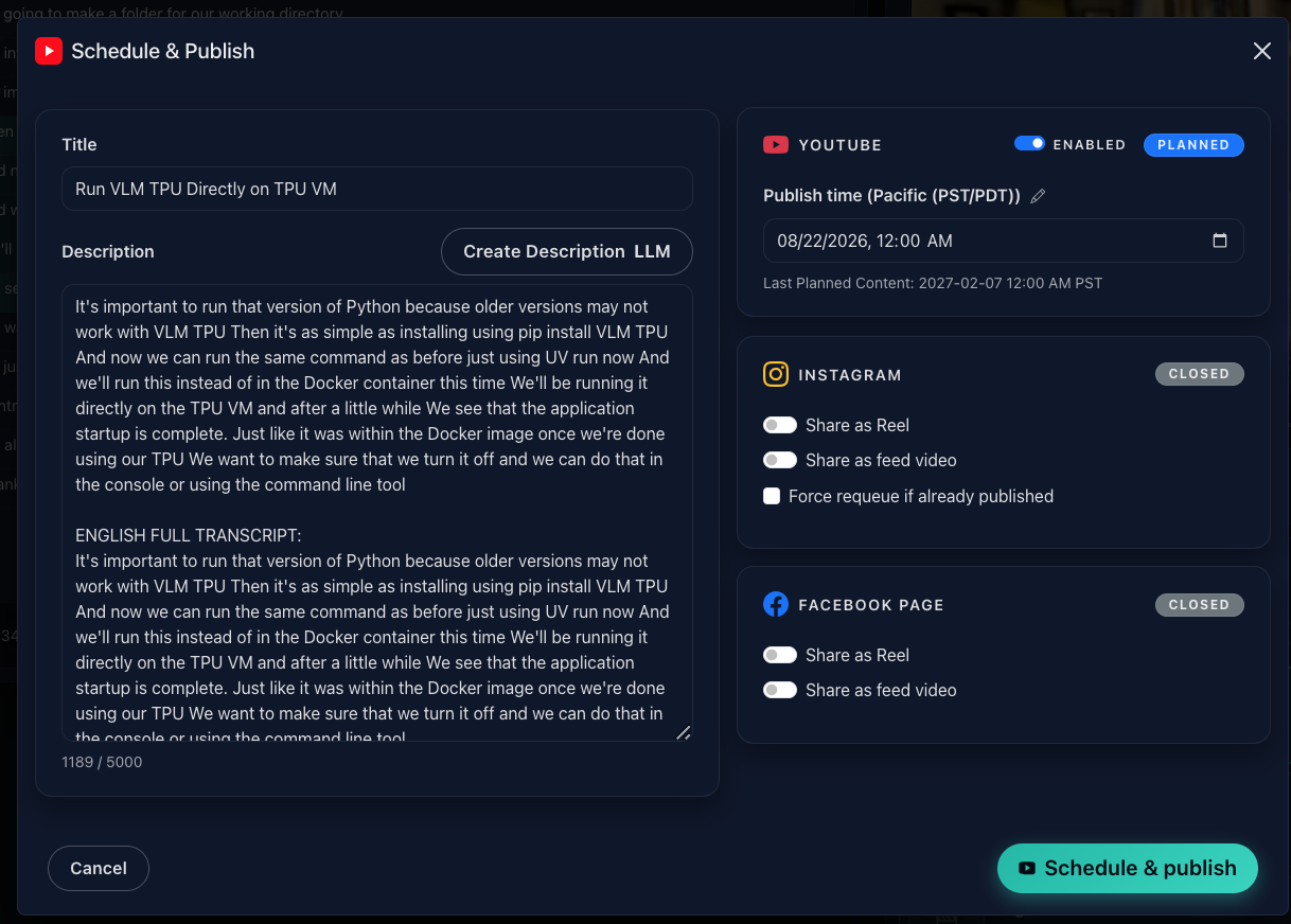 Schedule and publish screen in MintiStudio