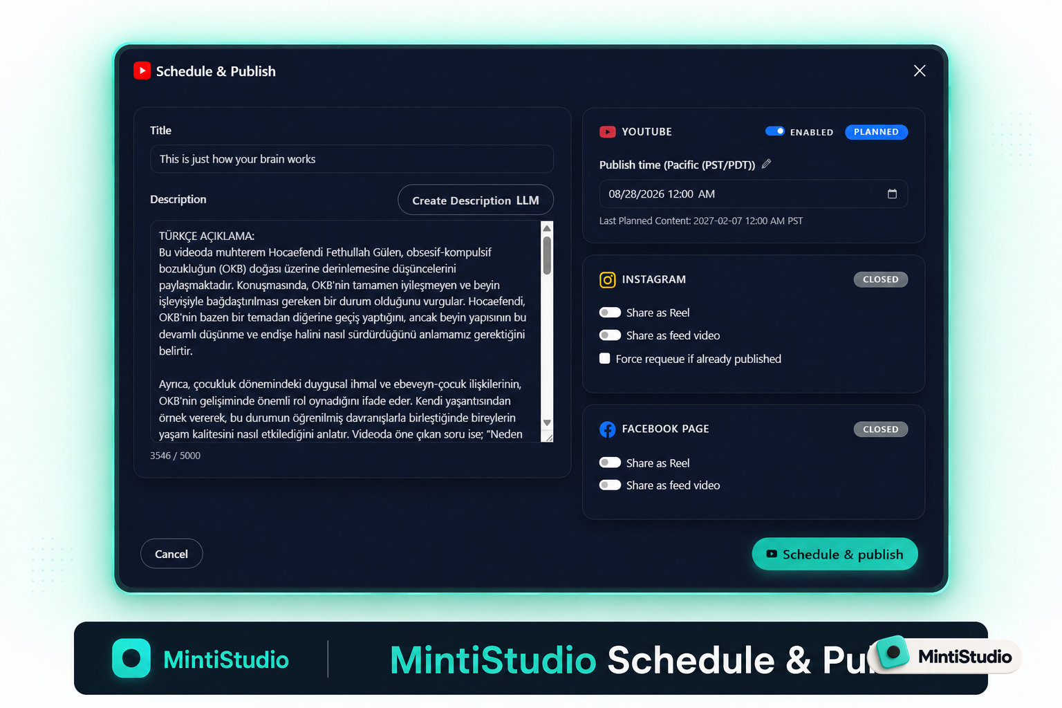 Minti Studio Practically Schedule and Share your clip to multiple platforms