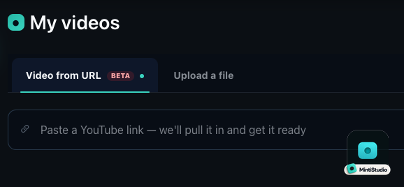 Paste a YouTube link to start making Shorts in MintiStudio