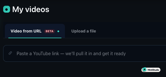 Paste a YouTube link to start making Shorts in MintiStudio